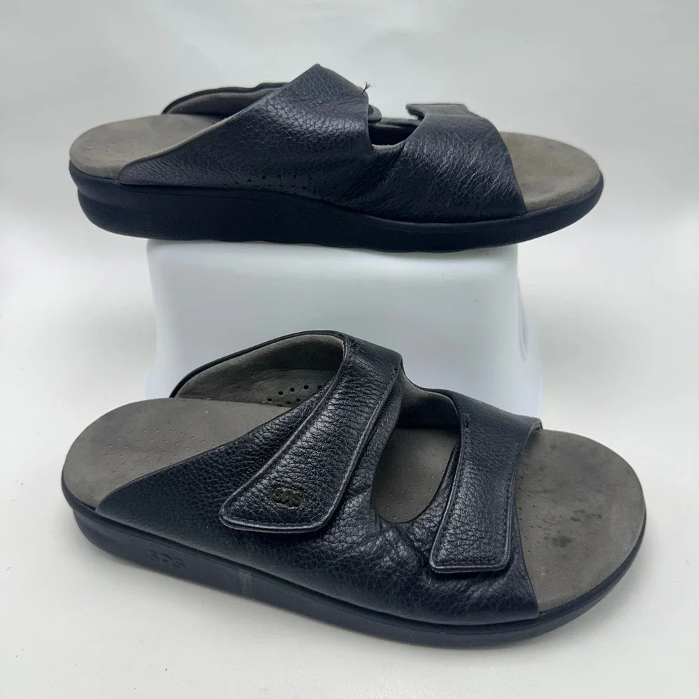 SAS Tripad Comfort Mens 9.5 W Black Leather Adjustable Slide Sandals USA Made